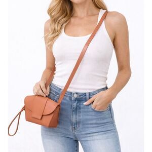 Tan orange faux leather crossbody purse small